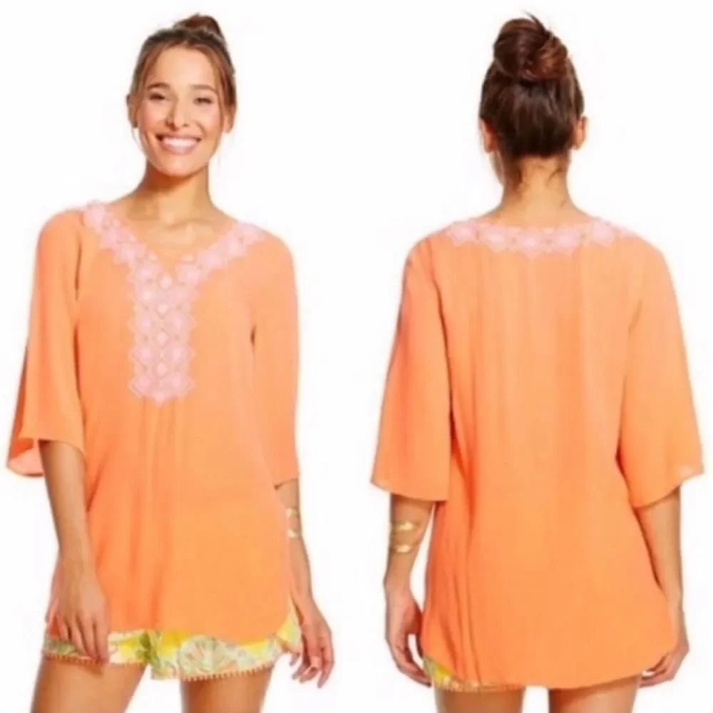 Lilly Pulitzer Camilla Embroidered Gauze Tunic Orange